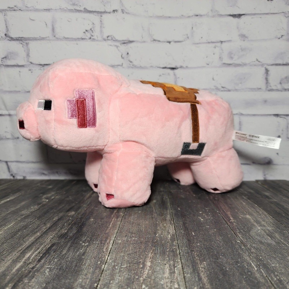 2020 Mojang Jinx MINECRAFT Pink Pig W/ Saddle 11" Plush Stuffed Animal